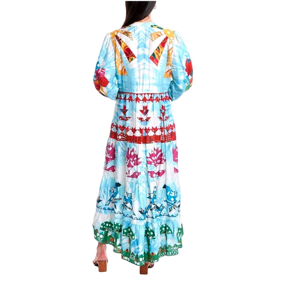 Farm Rio‎ Tie Dye Rainbow Patchwork Maxi Dress S Blue Multi NEW 297352 - Picture 2 of 15